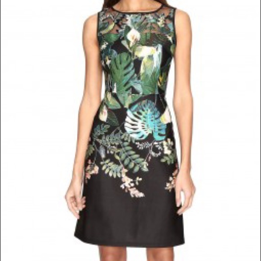 NWOT Adrianna Papell Leafy A-Line scuba dress